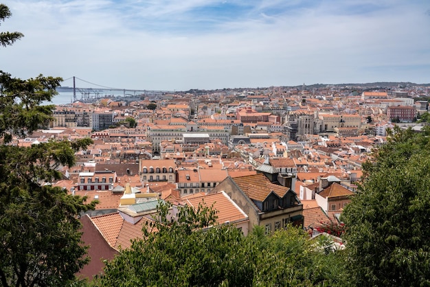 Panorama dello skyline di Lisbona sui tetti della città vecchia dal castello