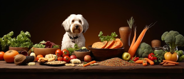 Panorama di ingredienti freschi e salutari per gli alimenti per animali domestici