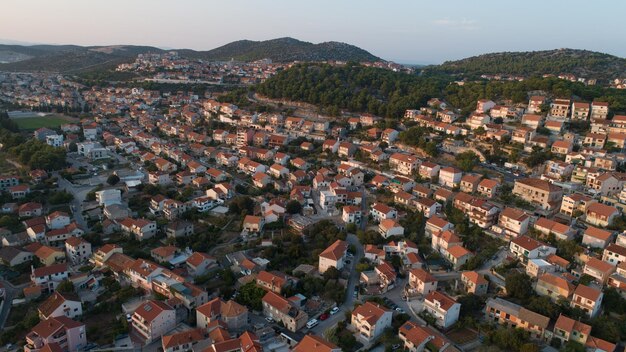 Panorama di riprese con drone della città croata di Rovigno