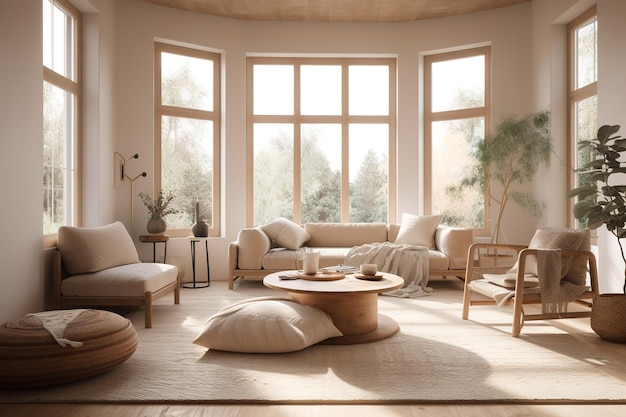 Panorama di soggiorno di lusso e zona pranzo con divano Soggiorno di lusso moderno IA generativa