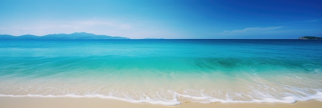Panorama mare tropicale e spiaggia sabbiosa con banner cielo blu IA generativa