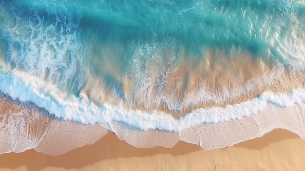 panorama mare tropicale e spiaggia sabbiosa con cielo blu sullo sfondo dell'antenna dall'alto verso il basso