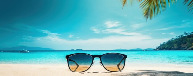 Panorama mare tropicale e spiaggia sabbiosa con sfondo blu cielo IA generativa