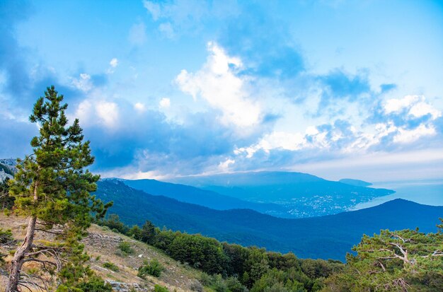 Panorama russo della linea costiera e delle colline del Mar Nero della Crimea