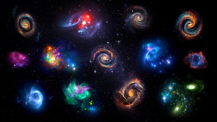 Foto panorama spazio scena con pianeti stelle e galassie modello di banner molte nebulose e galassie nello spazio a molti anni luce di distanza universo profondo struttura su larga scala 3d rendering