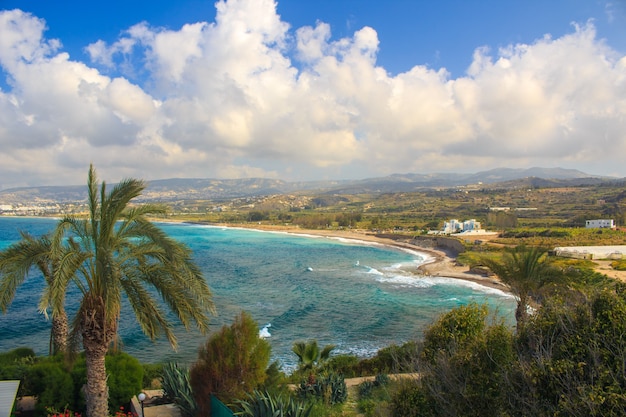 Panorama sul mare fino alla costa con le palme