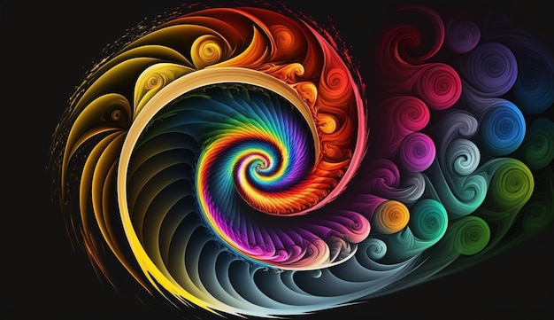 Panorama vortice colorato a spirale vortice vivido su sfondo scuro elemento di design per poster e striscioni generativi ai