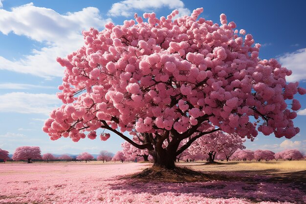 Panoramica vivace di fiori di ciliegio rosa