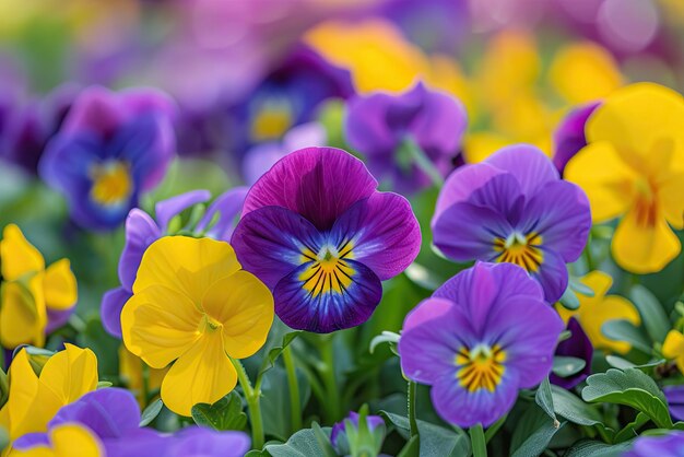 Pansies nel letto di fiori