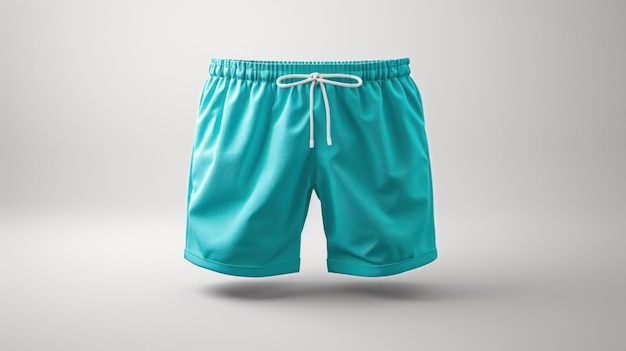 Pantaloncini corti di costume da bagno blu chiaro con uno sfondo bianco minimo