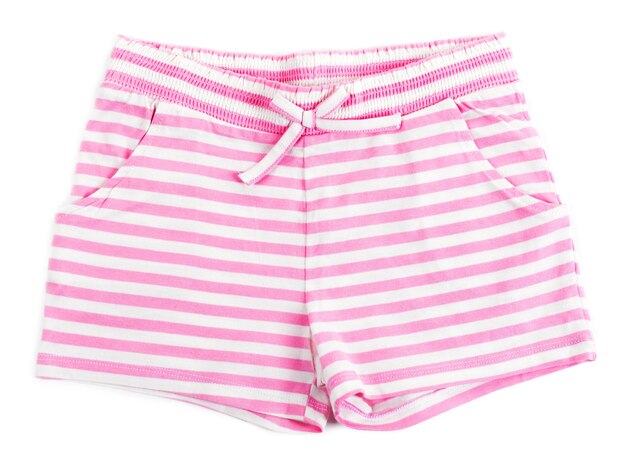 Pantaloncini di cotone a righe rosa isolati su sfondo bianco