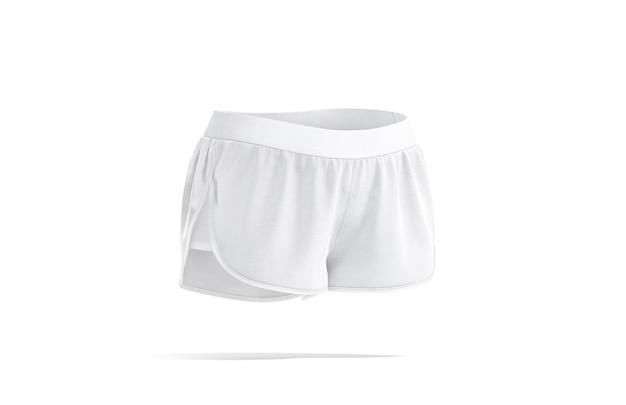 Pantaloncini sportivi bianchi bianchi per donne mockup vista laterale rendering 3D pantaloncini da bagno o boxer vuoti