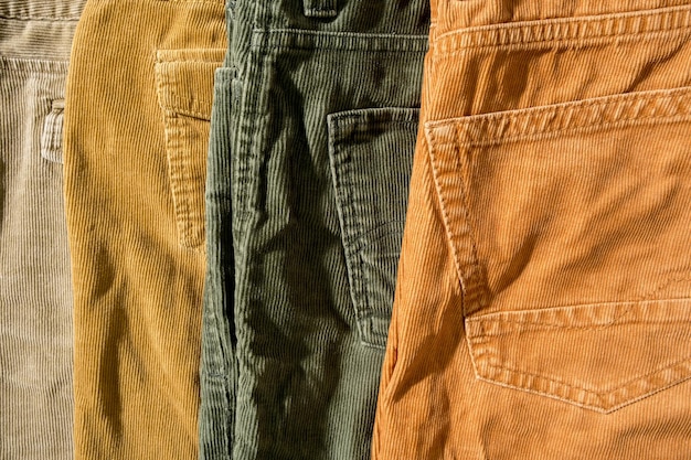 Pantaloni in velluto a coste ben piegati in vendita. Acquisti