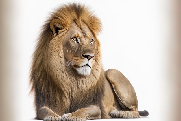 panthera leo il leone posato maestoso su uno sfondo bianco