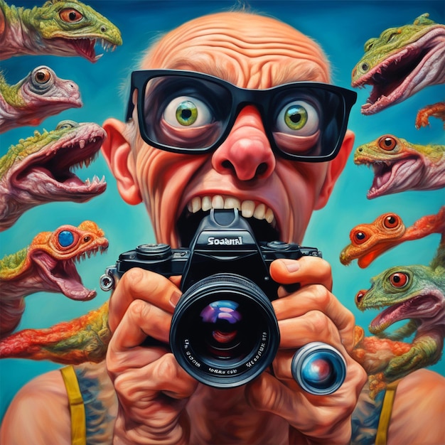 Paparazzi improvvisi Creatura divertente Stile superrealismo Olio su tela Colori saturi strutturati