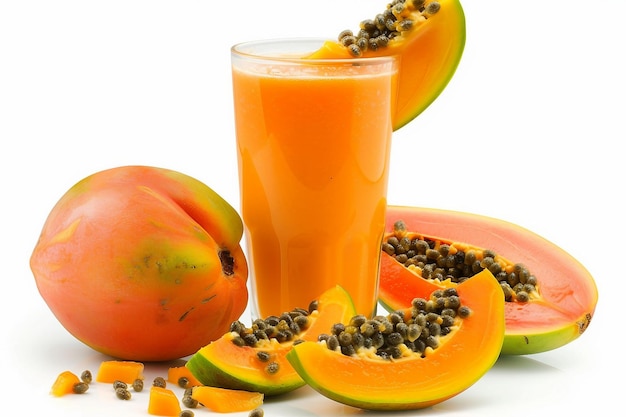 Papaya Mango Madness Smoothie su sfondo bianco