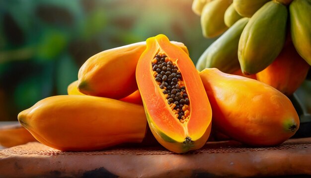 Papaya matura su un tavolo Frutta esotica Succosi cibi tropicali