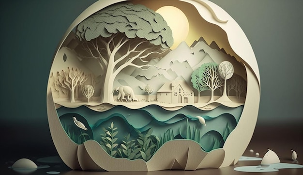 Paper art Ecologia e giornata mondiale dell'acqua Risparmiare acqua IA generativa