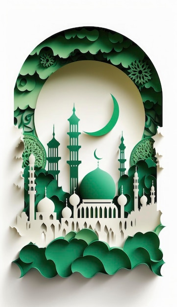 Paper art eid mubarak ramadan kareem rmadan kareem biglietto di auguri ramadan kareem banner ramadan kareem card eid mubarak ramadan eid mubarak template Genera Ai