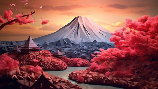 Paper Art Giappone Paesaggio del Monte Fuji