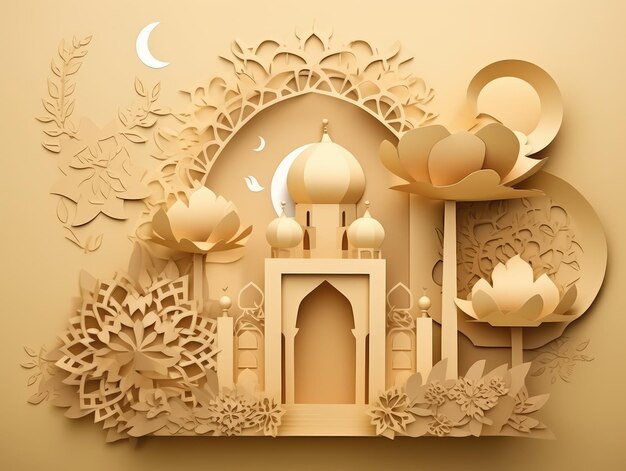 Paper art paper craft style tema ramadan ai generativo