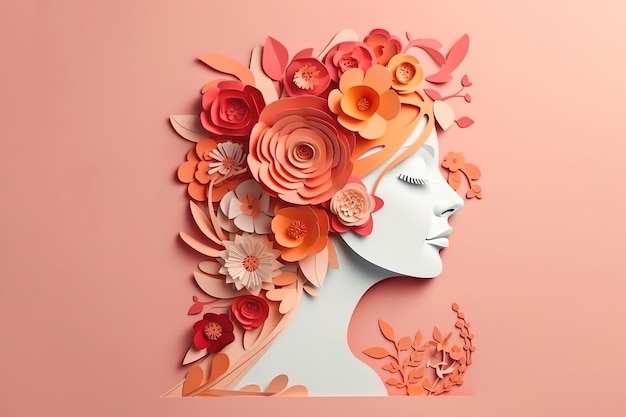 Paper art style Festa della donna offerta speciale formulazione di vendita isolare Happy women's day 8 marzo con donne di diversa cornice di fiori Genera ai