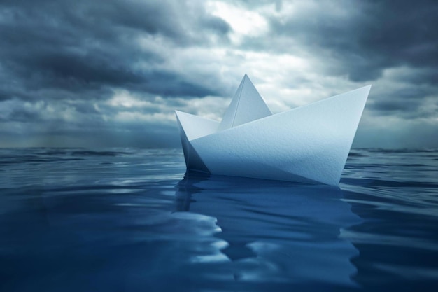 Paper Boat on Sea rendering in 3D