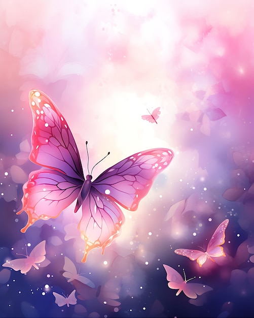 Papera da parati a farfalla rosa e dorata