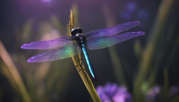 Papera da parati a forma di libellula iridescente viola