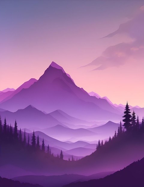Papera da parati di montagna nebbiosa a tono viola