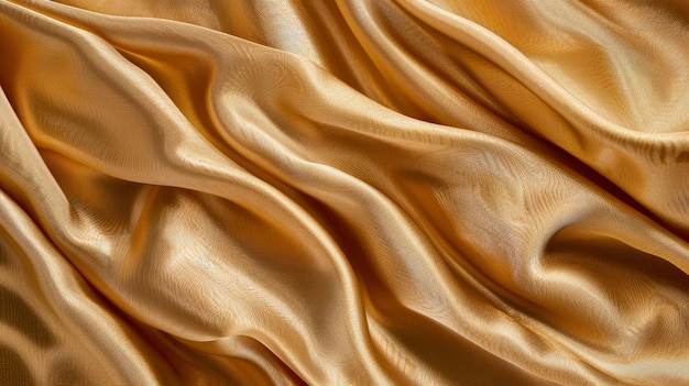 Papera da parati in tessuto di seta di lusso con rughe e pieghe sfondo di materiale ondulato dorato