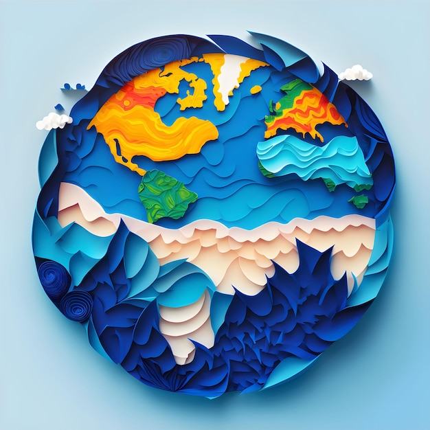 Papercut del mondo del globo della terra blu