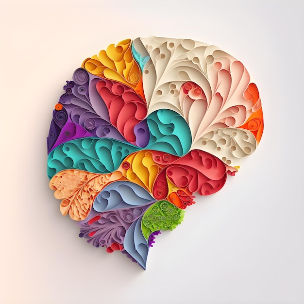 Papercut Origami Brain Illustration Flat Quilling Aree neurali Medical Design Generative AI