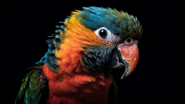 Pappagallo Rainbow Lorikeet isolato su uno sfondo nero ai generativo