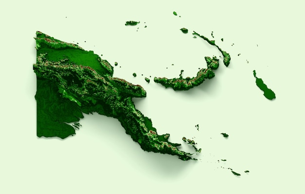 Papua Nuova Guinea Mappa topografica mappa realistica 3d Illustrazione 3d a colori
