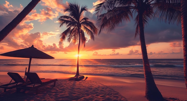 Paradise Sunset Luxury Beach Resort Silhouette in una serata caraibica
