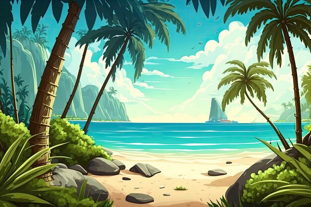 Paradiso tropicale con palme e una bellissima spiaggia
