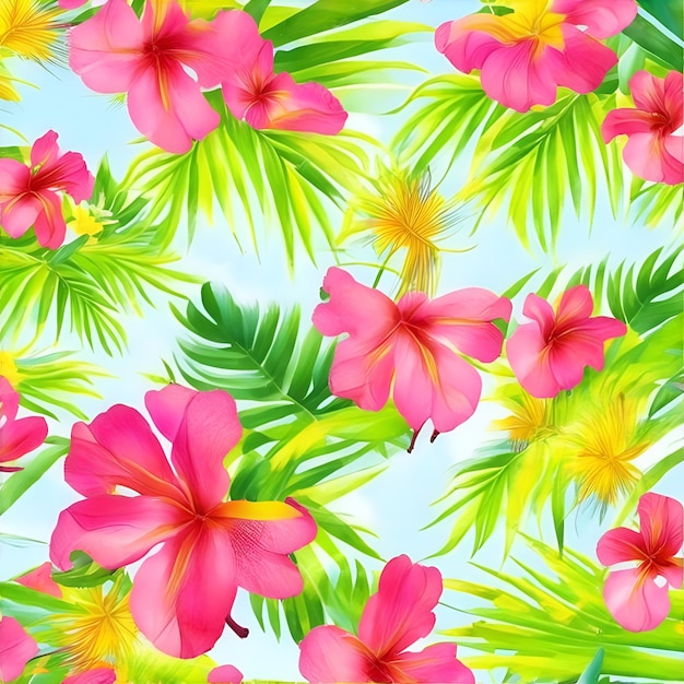 Paradiso tropicale soleggiato di palme e fiori