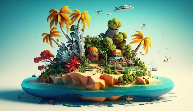 Paradiso tropicale Un'isola colorata Illustrazione per l'estate IA generativa