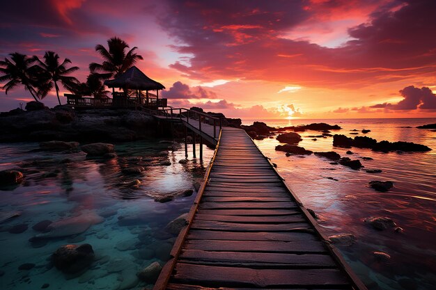 Paradiso trovato Affascinante paesaggio marino al tramonto alle Maldive