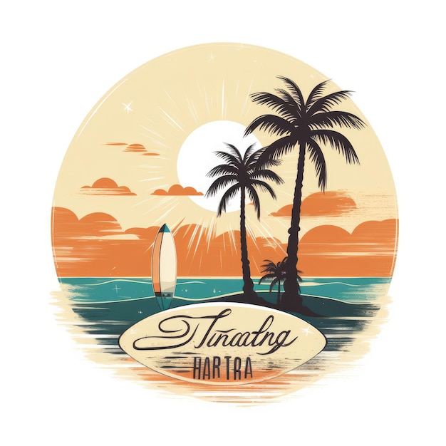 Paradiso vintage Un logo in stile timbro retrò che cattura l'essenza del sole, del mare e del surf