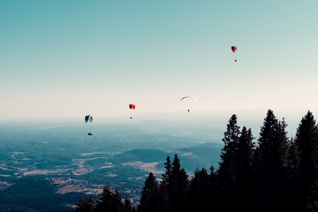 parapendio sportivo su un paracadute sulla campagna