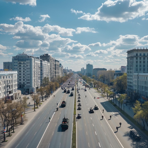 Parata del Giorno della Vittoria nel paesaggio cittadino di Minsk