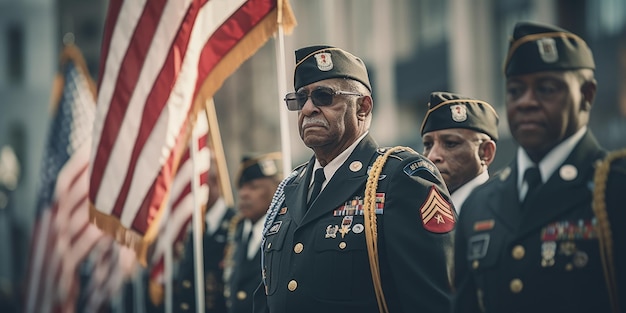 Parata del Veterans Day con veterani di tutte le età che marciano con orgoglio Creato con tecnologia AI generativa