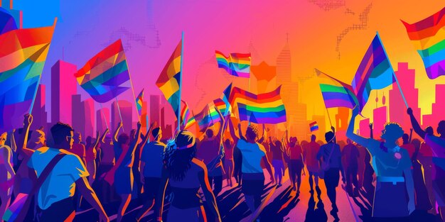 Parata LGBT con bandiere AI generativa