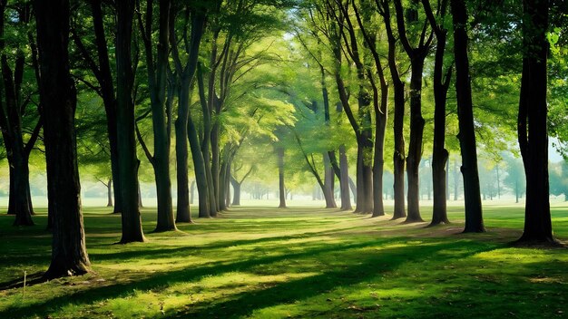 Parco coperto dagli alberi sotto la luce del sole