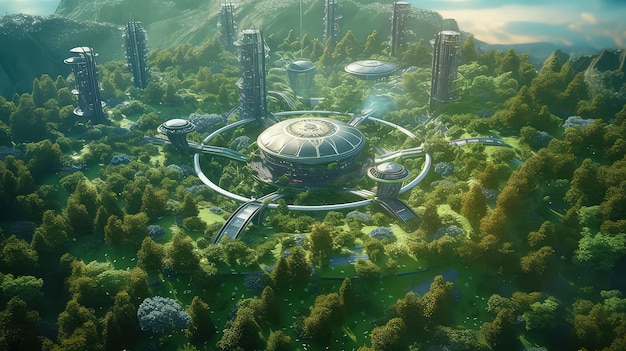 Parco futuristico con concetto verde ai