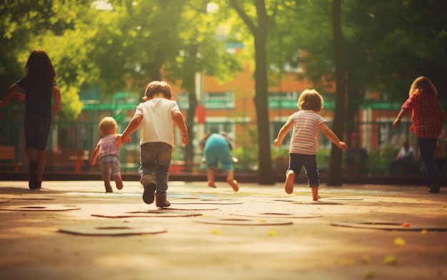 Parco giochi Naturali Bambini che giocano a Hopscotch