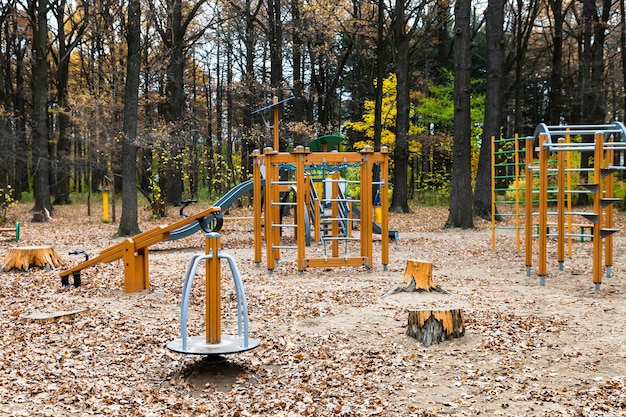 Parco giochi nel parco urbano in autunno