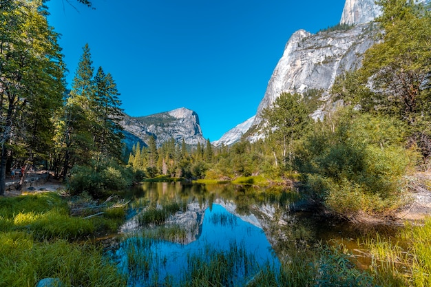 Parco nazionale di Yosemite, California, Stati Uniti. Mirror Lake e la sua zona balneabile